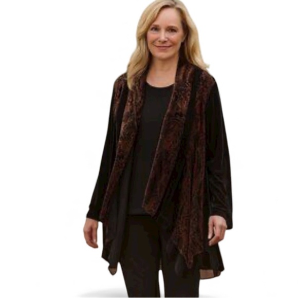 Soft Surroundings Sweaters - Soft Surroundings Vintage Duster Open Front Boho Velvet Fairy Whimsygoth Print